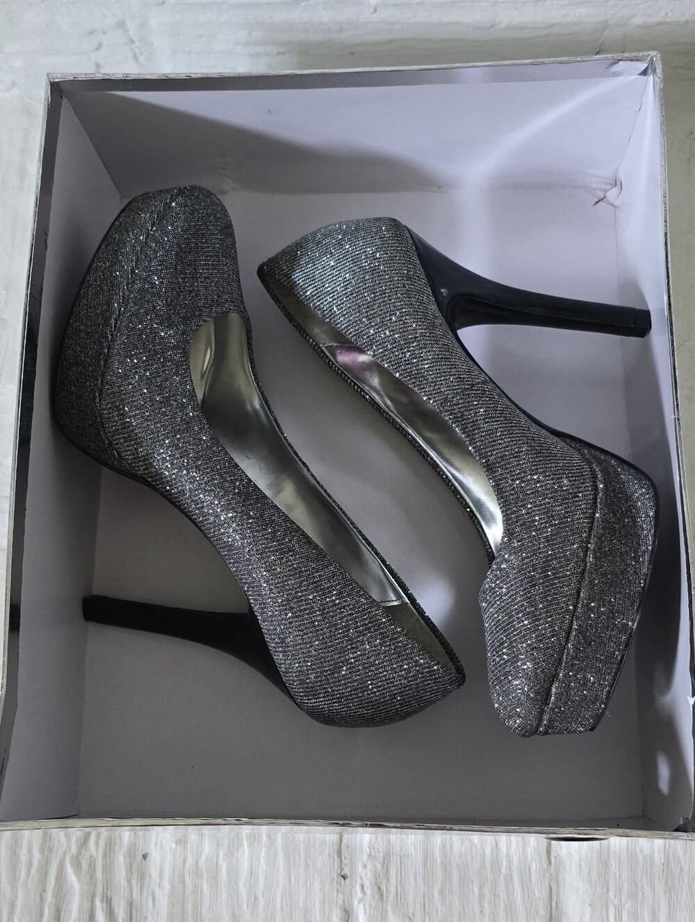 Glitter Platform Stiletto Pumps in Silver